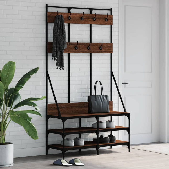 tøjstativ med skoopbevaring 100x40x184 cm brun egetræsfarve