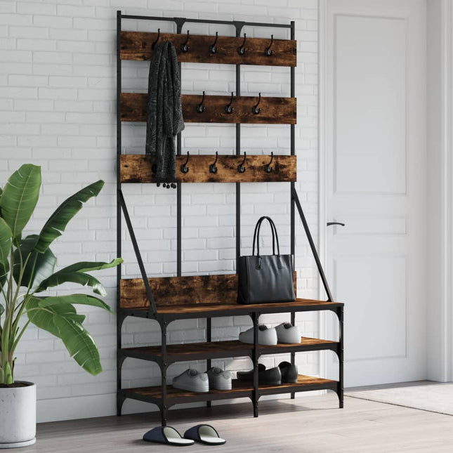 tøjstativ med skoopbevaring 100x40x184 cm røget egetræsfarve