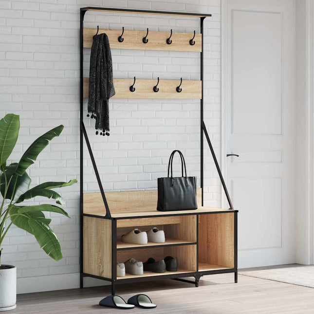 tøjstativ med skoopbevaring 100x41x184 cm sonoma-eg