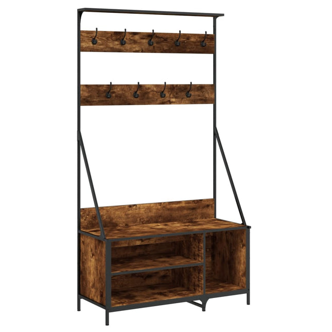 tøjstativ med skoopbevaring 100x41x184 cm røget egetræsfarve