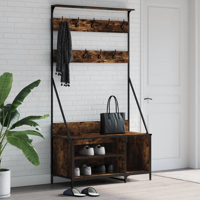 tøjstativ med skoopbevaring 100x41x184 cm røget egetræsfarve