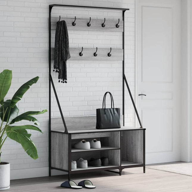 tøjstativ med skoopbevaring 100x41x184 cm grå sonoma-eg