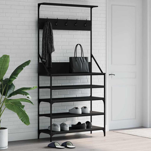 tøjstativ med skoopbevaring 90x34x184 cm sort