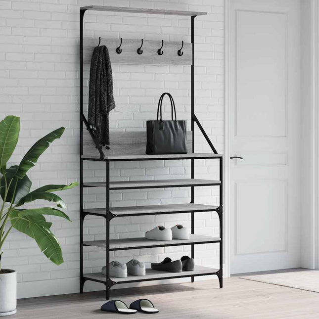 tøjstativ med skoopbevaring 90x34x184 cm grå sonoma-eg