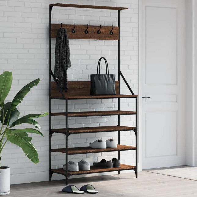 tøjstativ med skoopbevaring 90x34x184 cm brun egetræsfarve