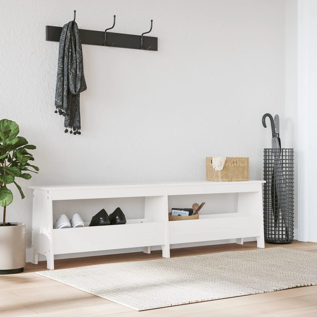entrébænk 160x28x45 cm massivt fyrretræ hvid billede