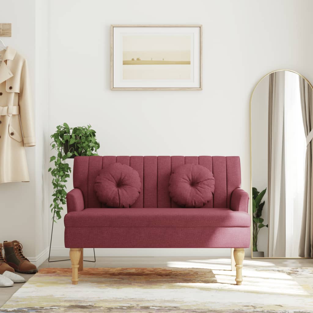 bænk med hynder 113x64,5x75,5 cm stof vinrød billede
