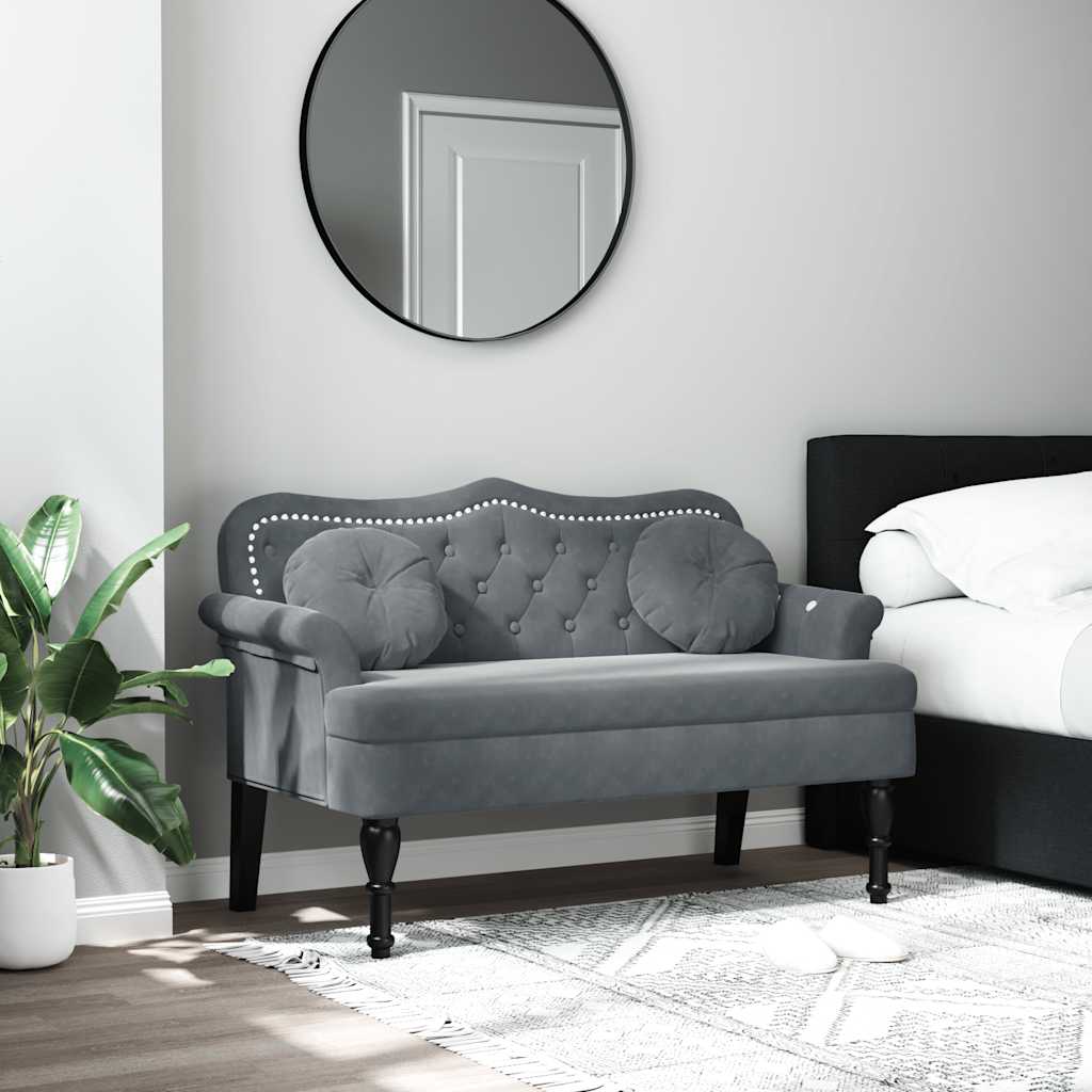 bænk med hynder mørkegrå 120,5x65x75 cm fløjl