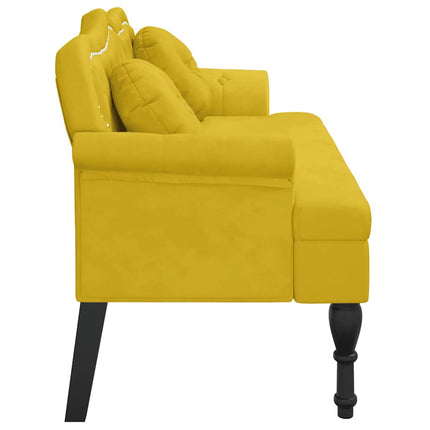bænk med hynder 120,5x65x75 cm velour gul