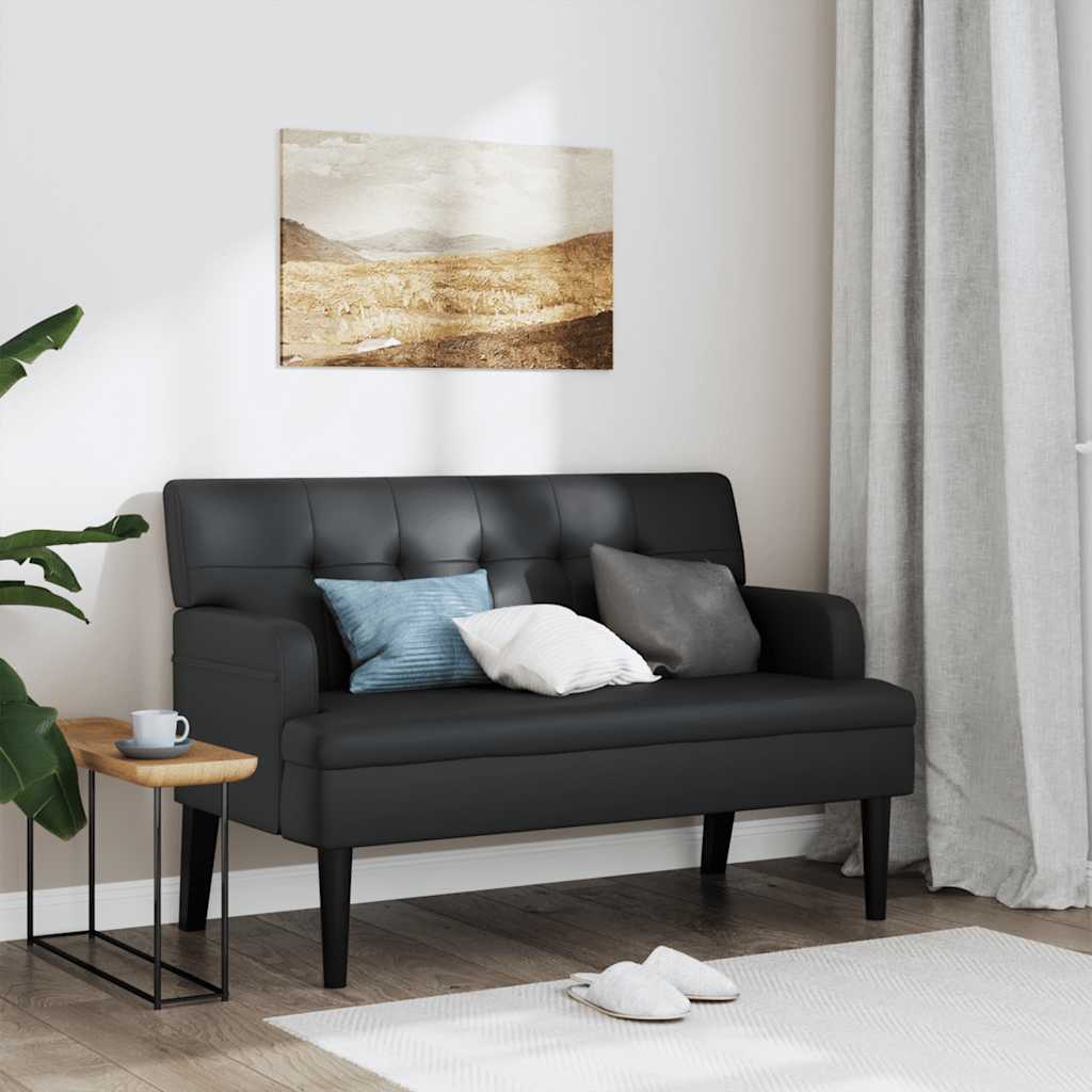 Polstret bænk med ryglæn - sort kunstlæder, 112×65,5×75 cm
