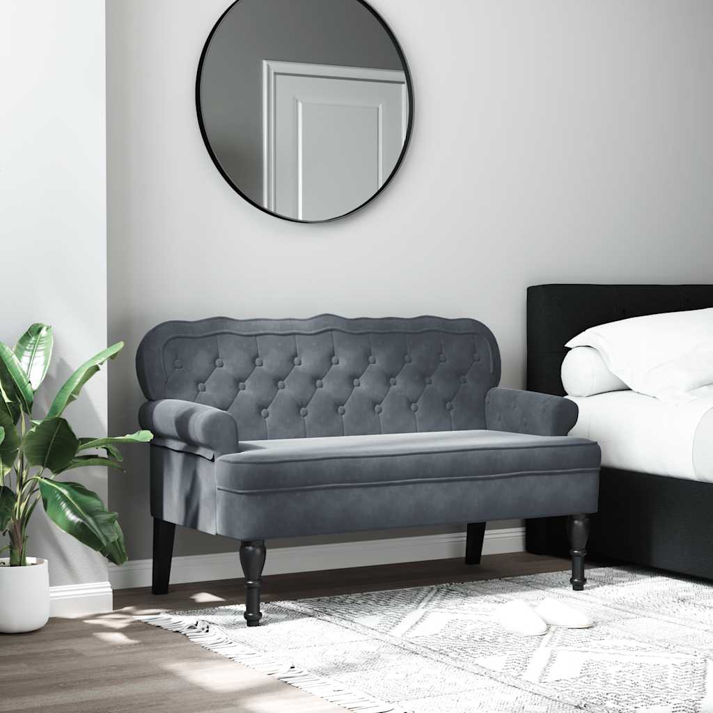 Bænk med ryglæn i velour - mørkegrå, 119,5×64,5×75 cm