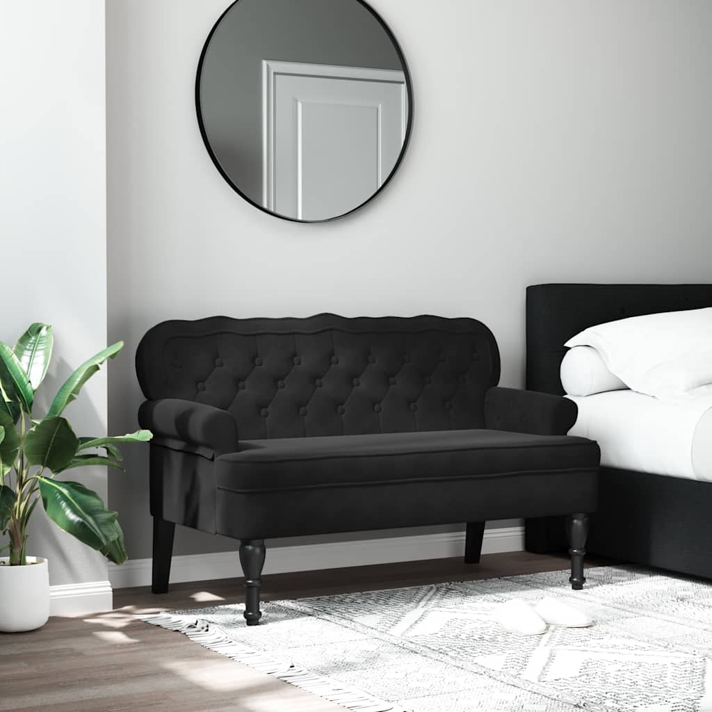 Bænk med ryglæn i sort fløjl - 119,5 × 64,5 × 75 cm