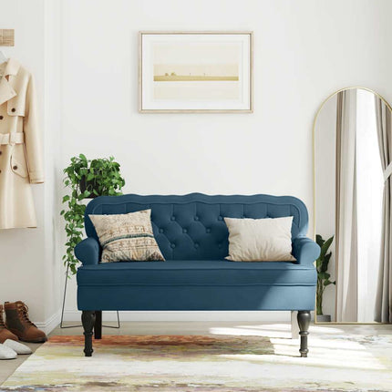 bænk med ryglæn 119,5x64,5x75 cm velour blå