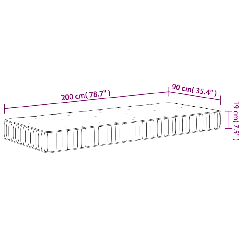 springmadras med pocketfjedre 90x200 cm medium