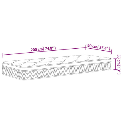 Madras med pocketfjedre Medium Plus 90 x 200 cm 33 cm Hvid