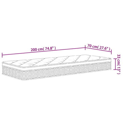 Madras med pocketfjedre Medium Plus 70 x 200 cm 33 cm Hvid