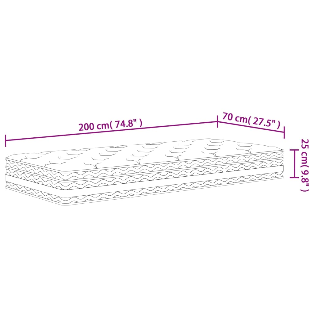 springmadras med pocketfjedre 70x200 cm medium fast