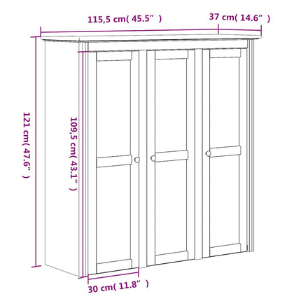 skænk BODO 115,5x43x200,5 cm massivt fyrretræ hvid