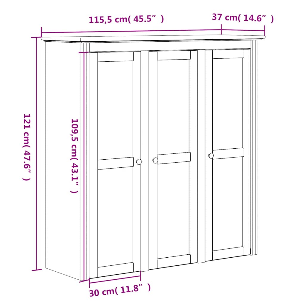 skænk BODO 115,5x43x200,5 cm massivt fyrretræ hvid og brun