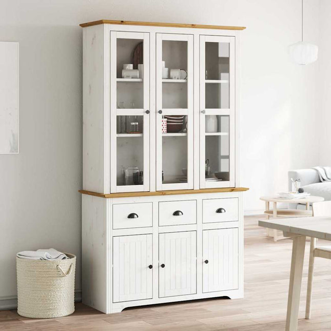 skænk BODO 115,5x43x200,5 cm massivt fyrretræ hvid og brun