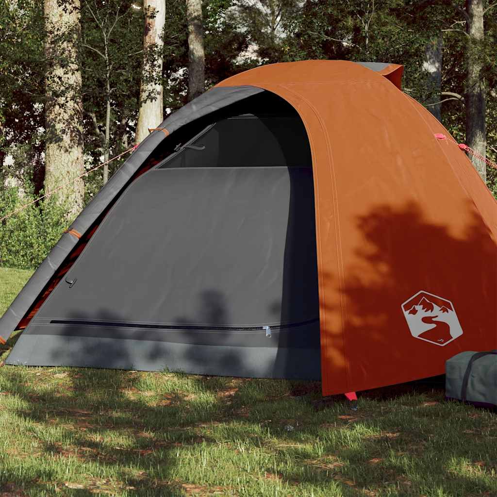 4-personers campingtelt - vandafvisende kuppeltelt i grå og orange
