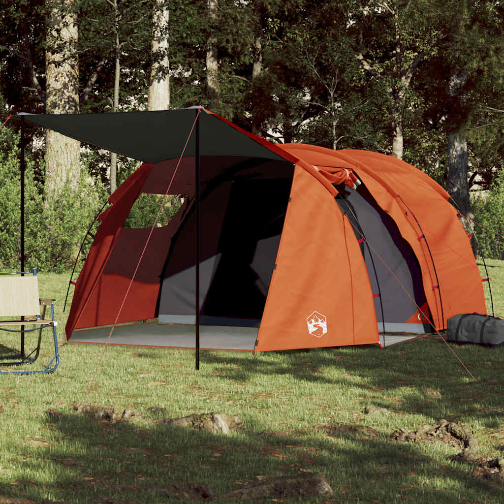 4-personers tunneltelt - vandafvisende campingtelt i grå og orange