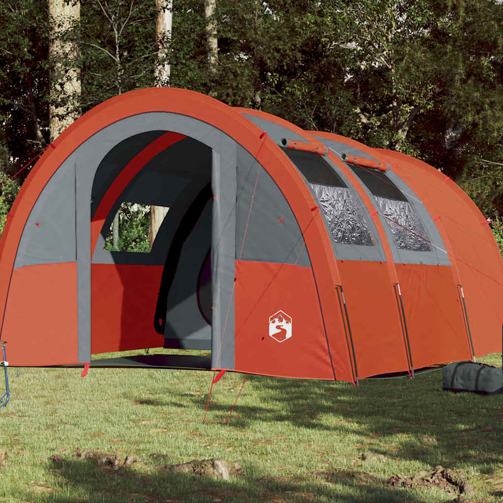 4-personers tunneltelt - vandafvisende campingtelt i grå og orange
