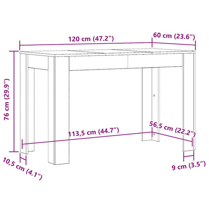 spisebord 120x60x76 cm konstrueret træ brun egetræsfarve