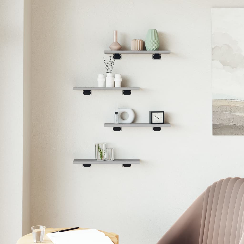væghylder 4 stk. 40x10x1,5 cm konstrueret træ grå sonoma-eg