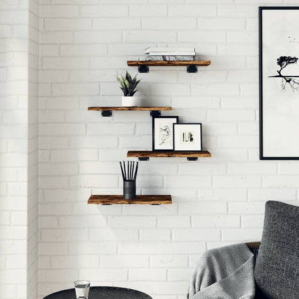 væghylder 4 stk. 40x20x1,5 cm konstrueret træ røget egetræ