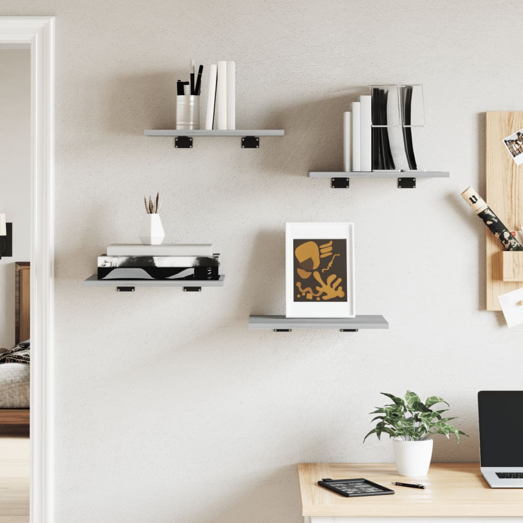 væghylder 4 stk. 40x30x1,5 cm konstrueret træ grå sonoma-eg