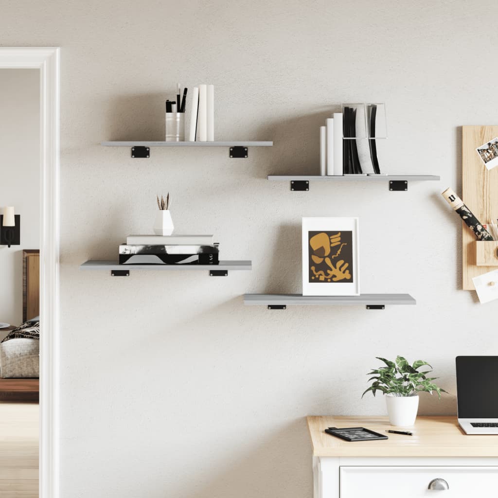 væghylder 4 stk. 60x30x1,5 cm konstrueret træ grå sonoma-eg