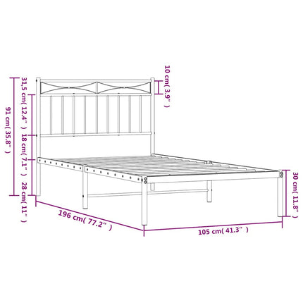 sengeramme med sengegavl 100x190 cm metal hvid