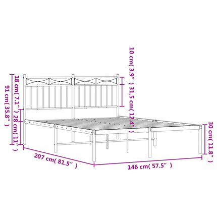 sengeramme med sengegavl 140x200 cm metal hvid