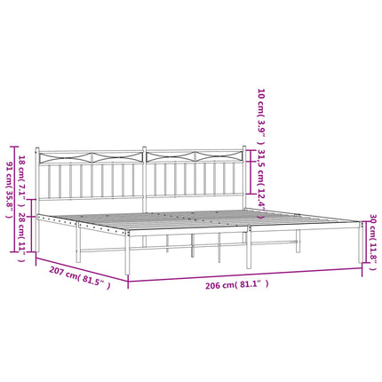 sengeramme med sengegavl 200x200 cm metal hvid