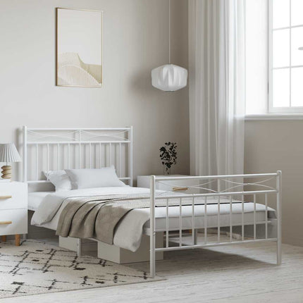 sengeramme med sengegavl og fodgærde 100x190 cm metal hvid
