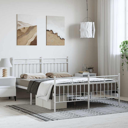 sengeramme med sengegavl og fodgærde 150x200 cm metal hvid