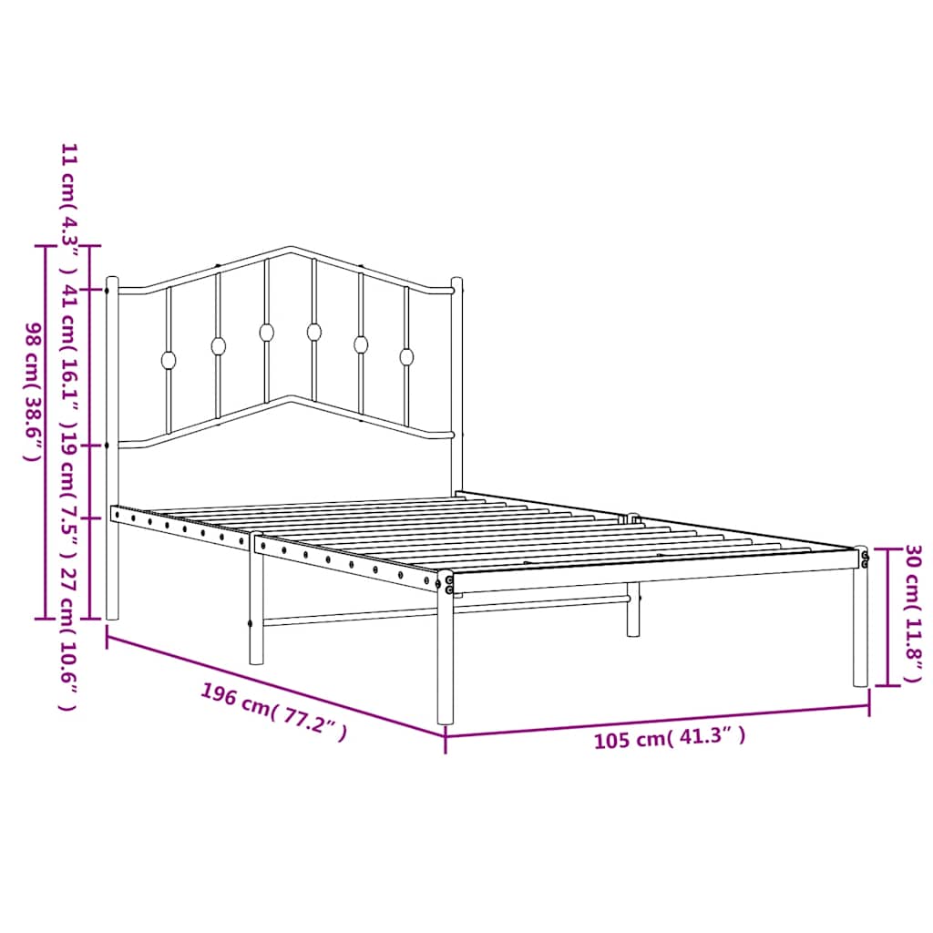 sengeramme med sengegavl 100x190 cm metal sort
