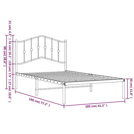 sengeramme med sengegavl 100x190 cm metal sort