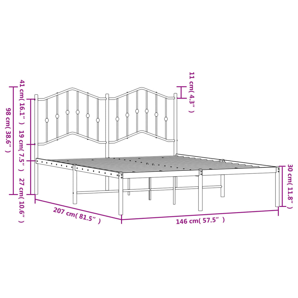 sengeramme med sengegavl 140x200 cm metal sort