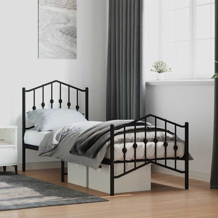 sengeramme med sengegavl og fodgærde 75x190 cm metal sort