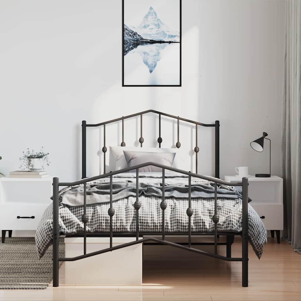 sengeramme med sengegavl og fodgærde 100x190 cm metal sort