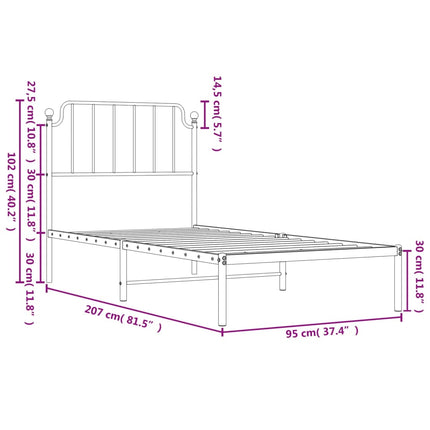 sengeramme med sengegavl 90x200 cm metal hvid