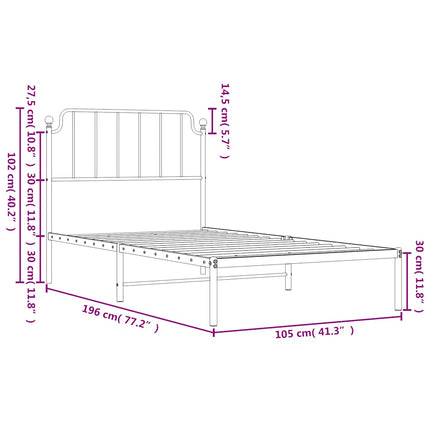 sengeramme med sengegavl 100x190 cm metal hvid