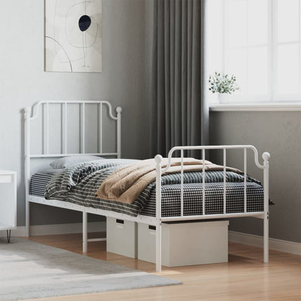 sengeramme med sengegavl og fodgærde 75x190 cm metal hvid