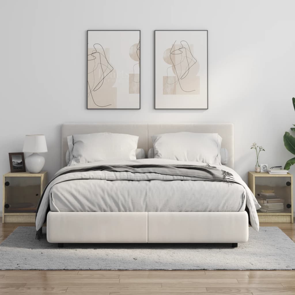 sengeborde med glaslåger 2 stk. 35x37x42 cm grå sonoma-eg
