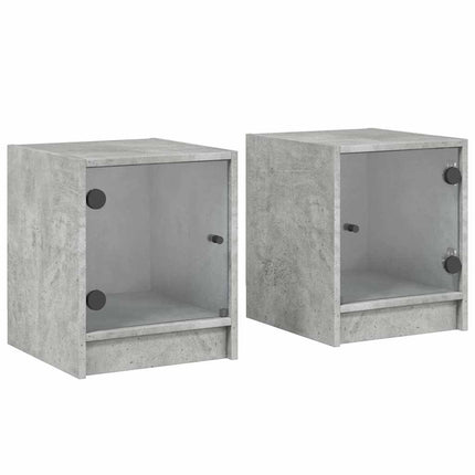 sengeborde 2 stk. med glaslåger 35x37x42 cm betongrå