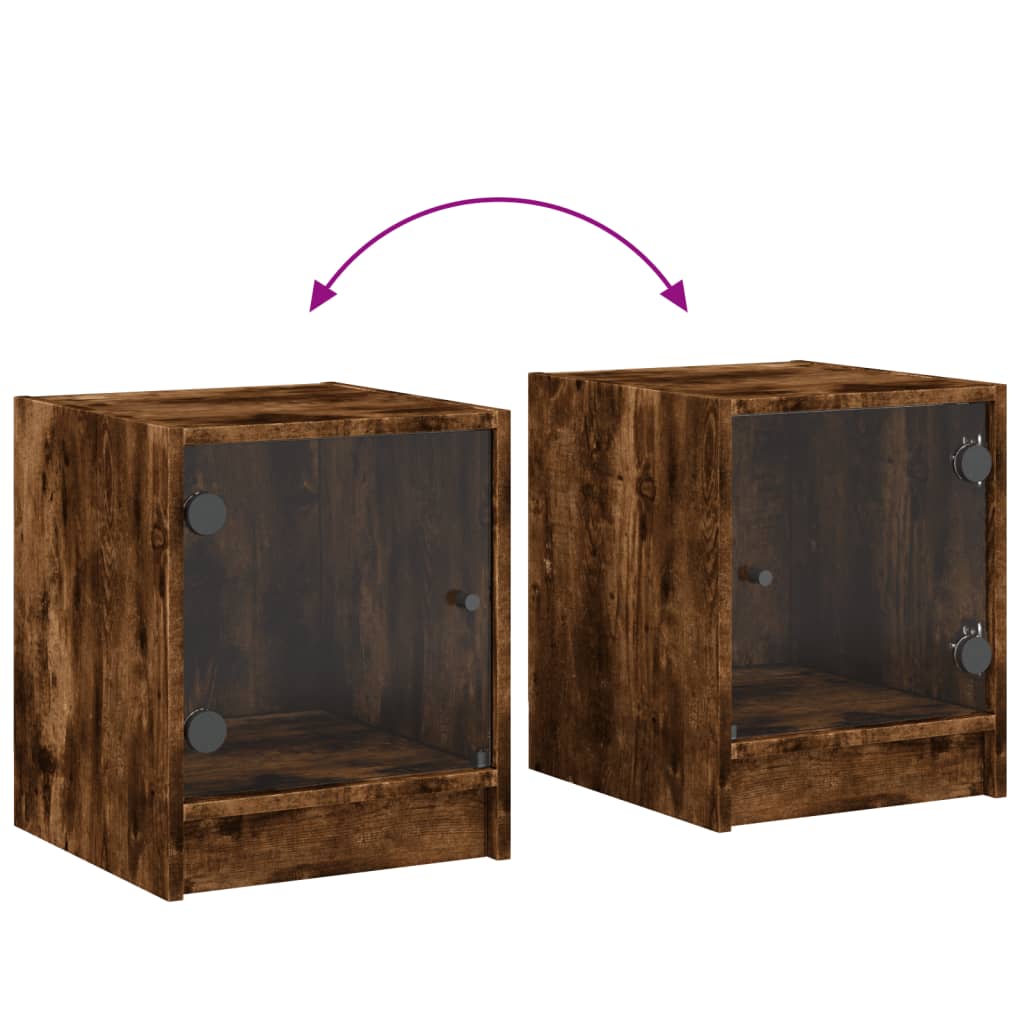 sengebord med glaslåger 35x37x42 cm røget egetræsfarve