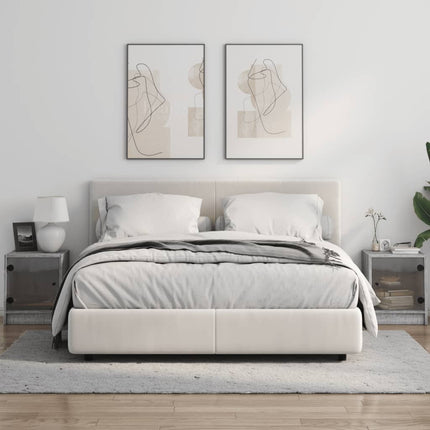 sengeborde med glaslåger 2 stk. 35x37x42 cm grå sonoma-eg