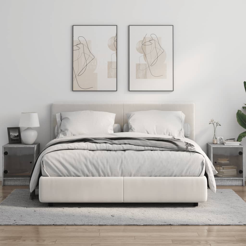 sengeborde med glaslåger 2 stk. 35x37x42 cm grå sonoma-eg